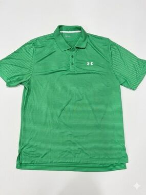 Under Armour Men's Green Striped Short Sleeve Golf Polo Shirt Size Large